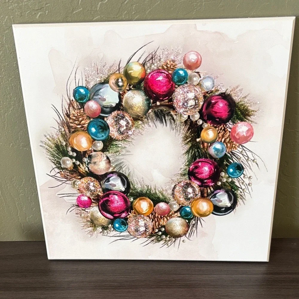 Pier 1 Pastel Decorated Holiday Wreath Picture NWOT